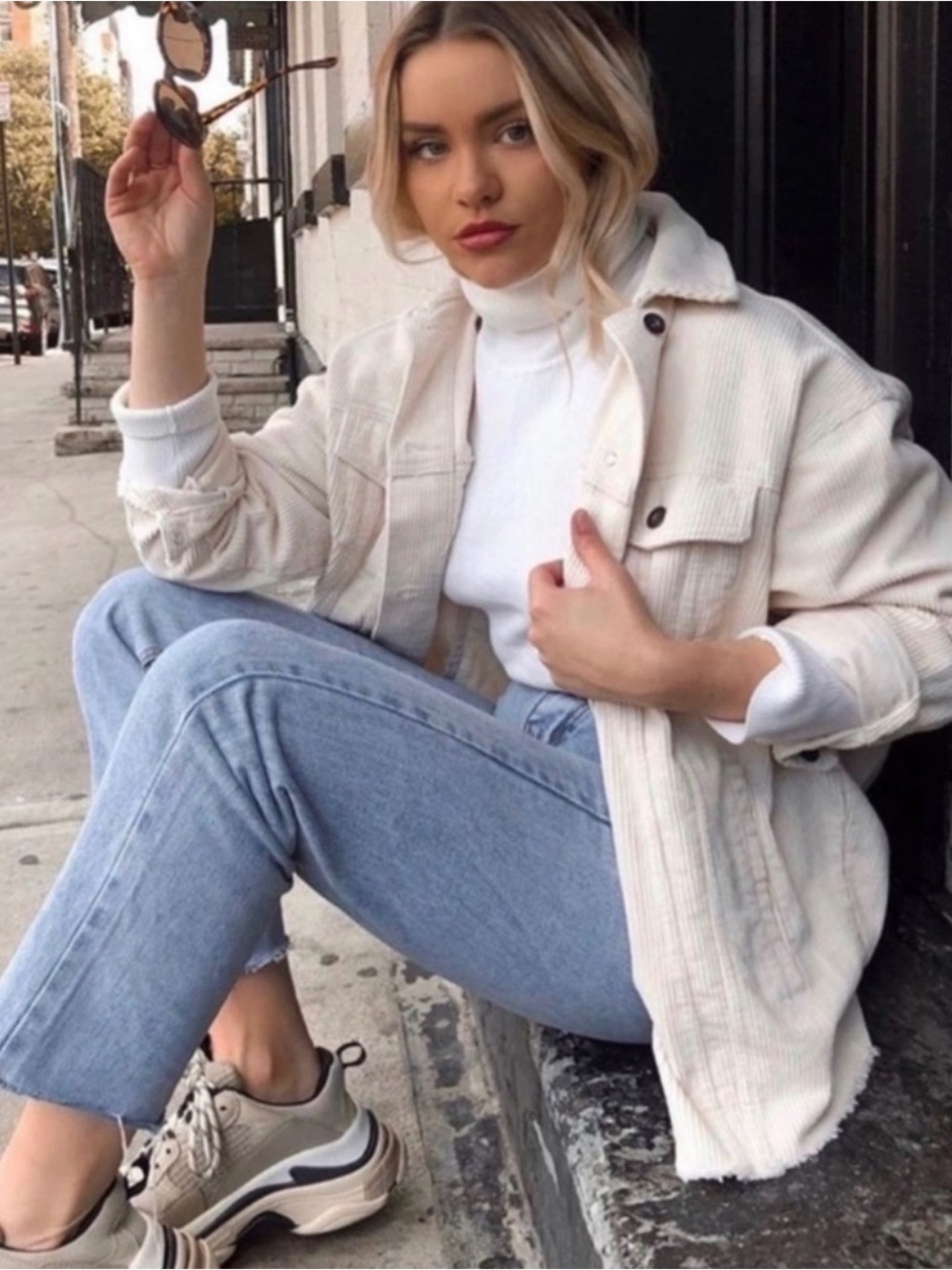 Zara white corduroy shacket